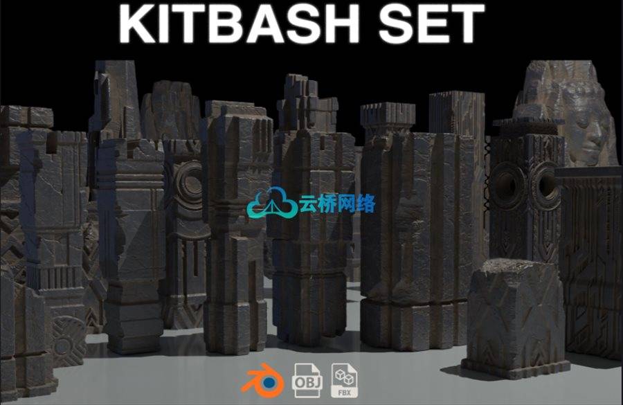 古代遗迹3D模型套装 Ancient Ruins Kitbash Set